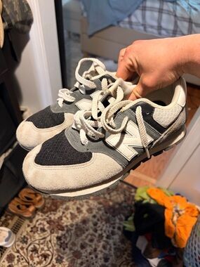 New Balance Cream & Black Mesh Suede Sneaker